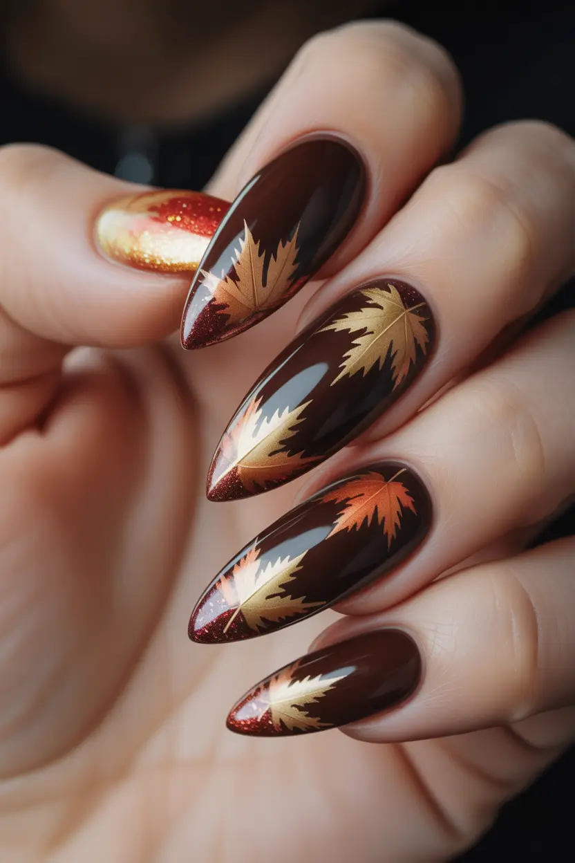 brown fall nails Golden Autumn Leaves