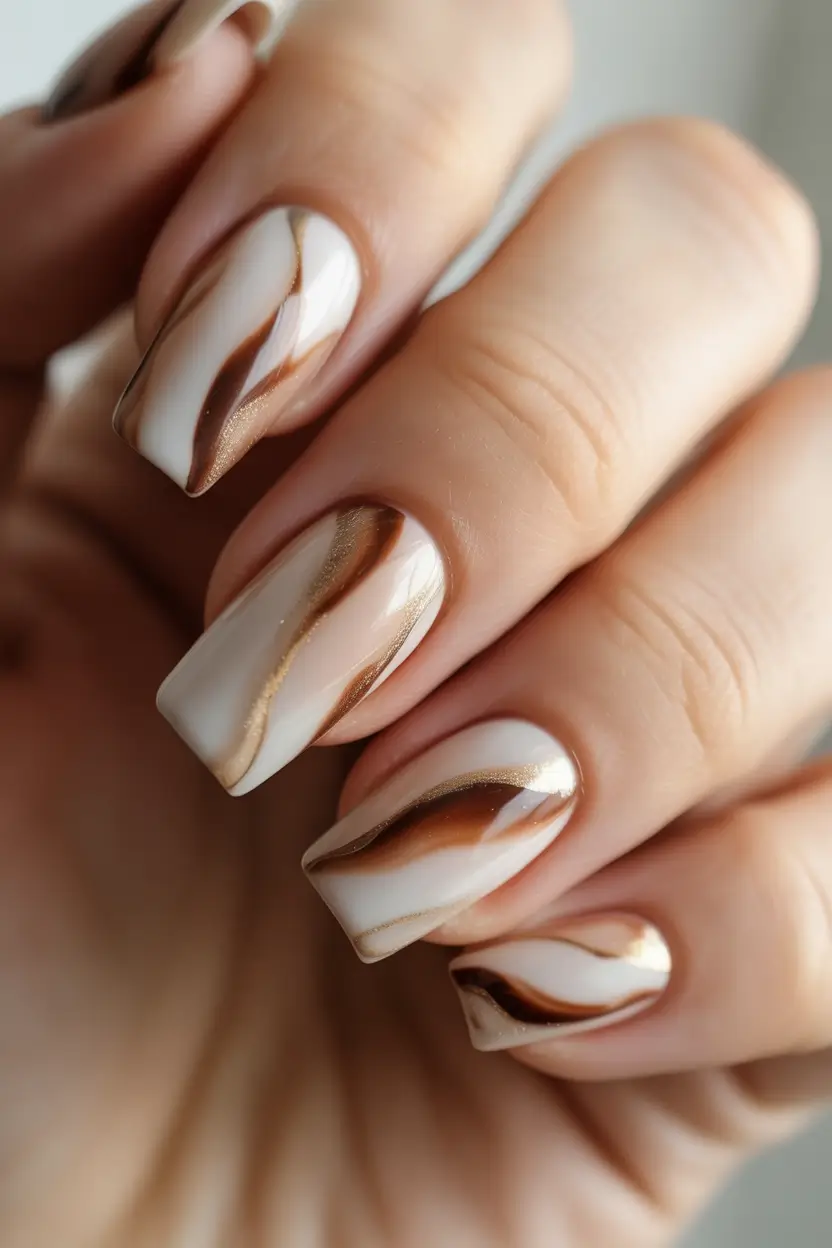 brown fall nails Golden Mocha Waves