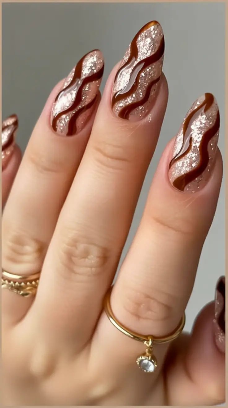 brown fall nails Glitter Waves in Cocoa