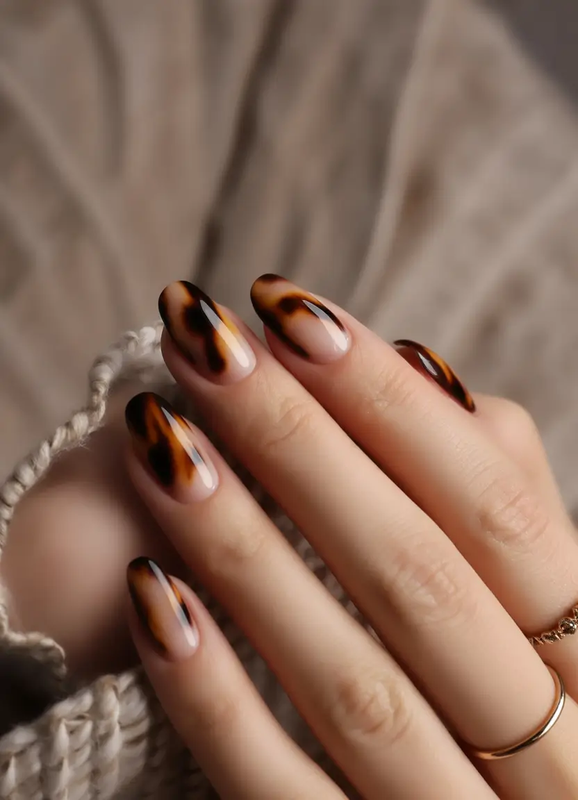 brown fall nails Soft Neutral Tortoiseshell Tips