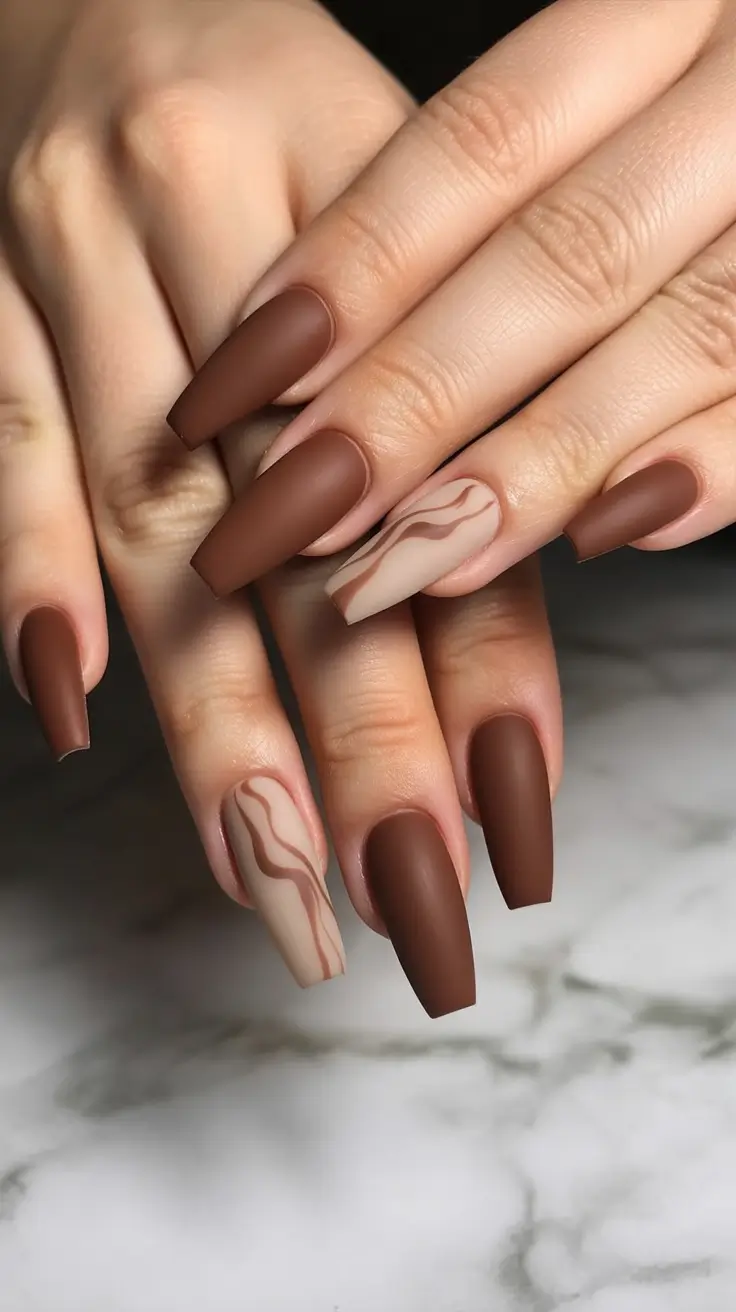 brown fall nails Matte Chocolate Swirl