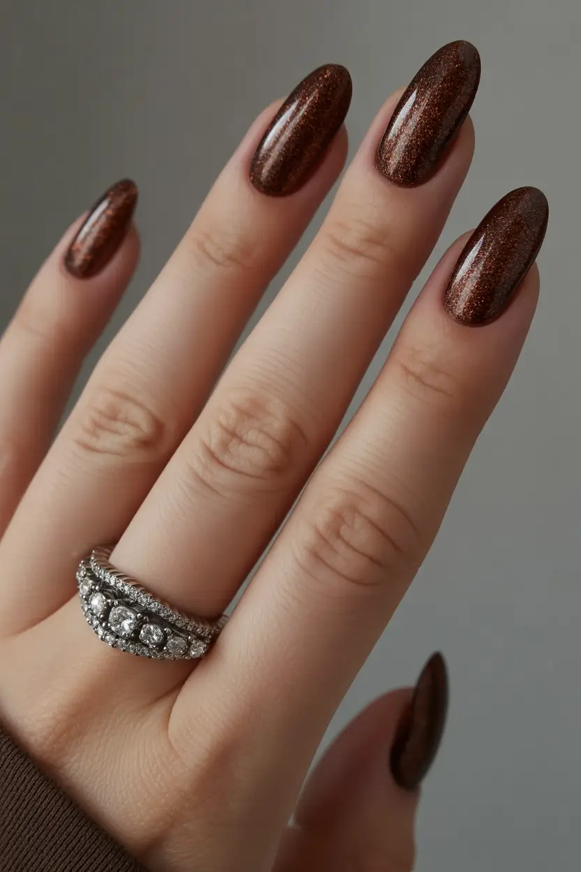 brown fall nails Shimmering Bronze Touch