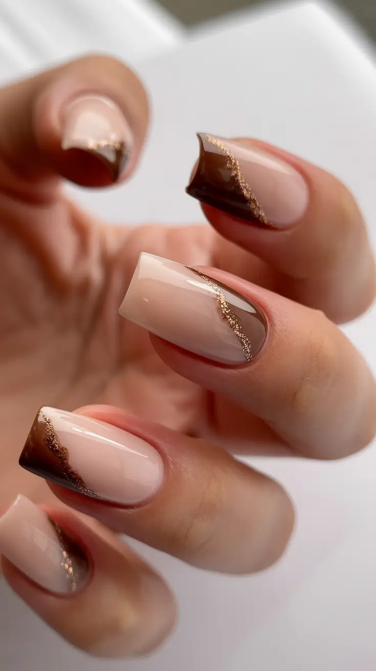 brown fall nails Modern French with Brown Accents