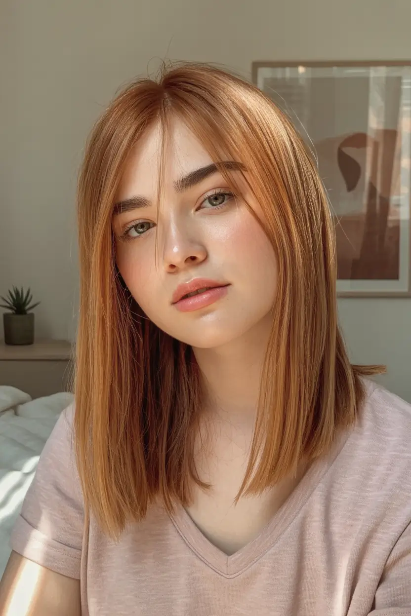 Fall-hairstyles-for-round-faces Straight Mid-Length with Center Part