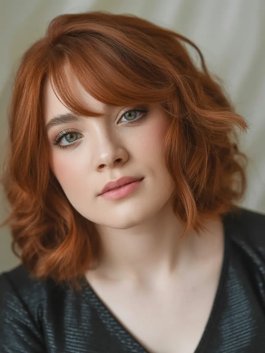 Fall-hairstyles-for-round-faces Textured Lob with Side Bangs