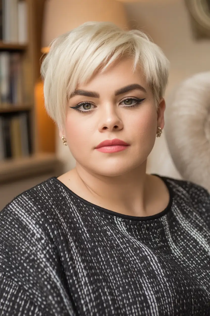 Fall-hairstyles-for-round-faces Platinum Pixie with Side Texture