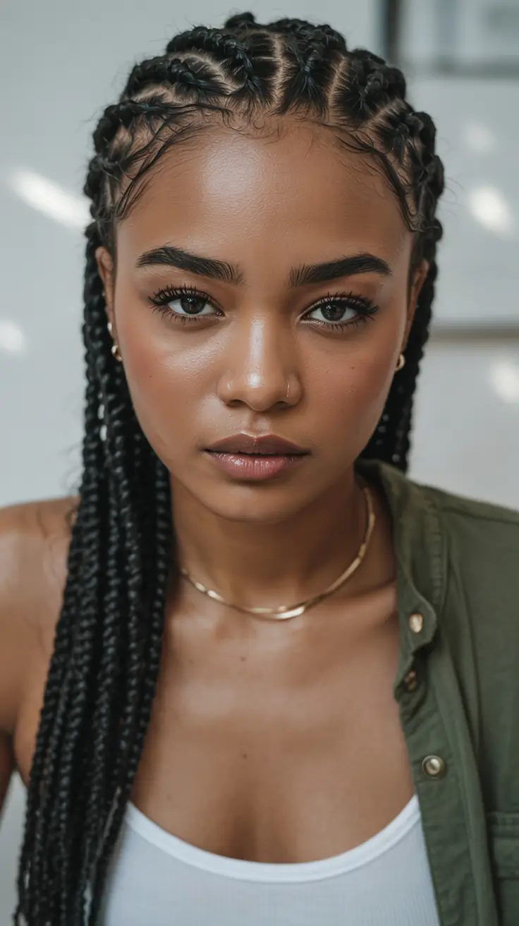 Fall-hairstyles-for-round-faces Braided Cornrow Style