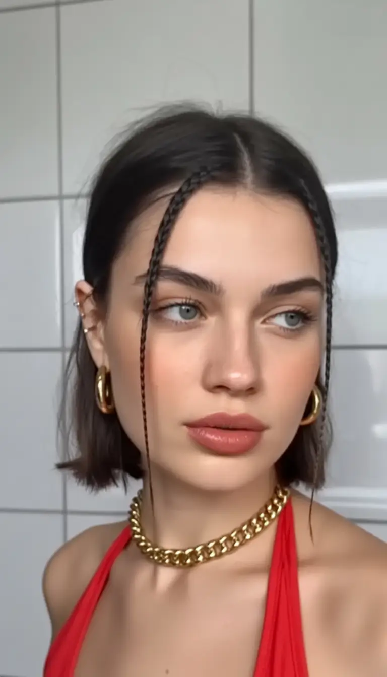 Fall-hairstyles-for-round-faces Minimalist Braided Accent Bob