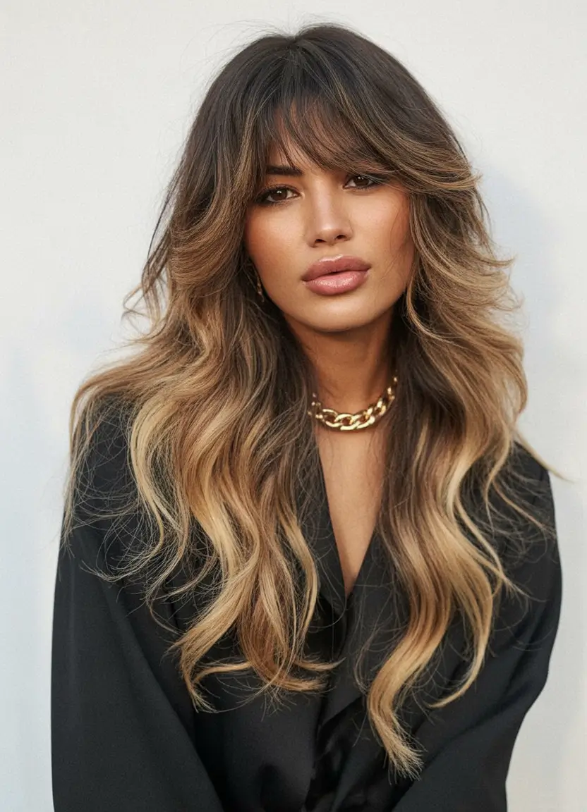 Fall-hairstyles-for-round-faces Dimensional Long Waves with Curtain Fringe