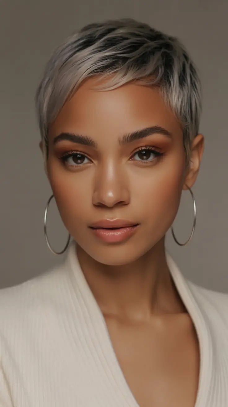 fall hair color for black women Chic Ice Pixie with Cool-Tone Layers