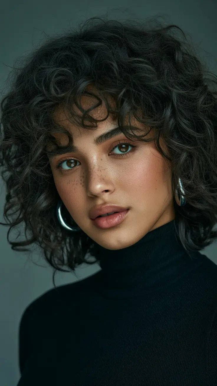 fall hair color for black women Messy Mushroom Cut with Dark Curls