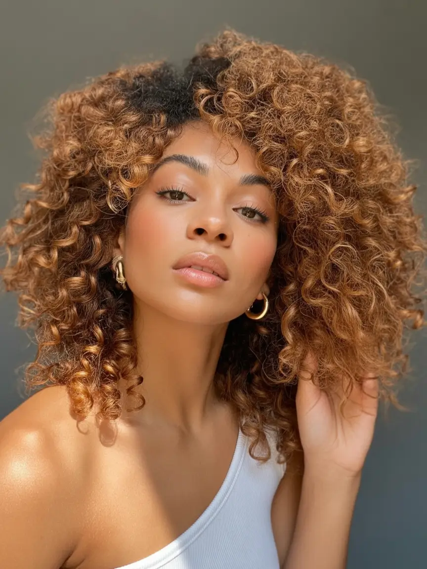 fall hair color for black women Cocoa Butter Highlights on Natural Coils