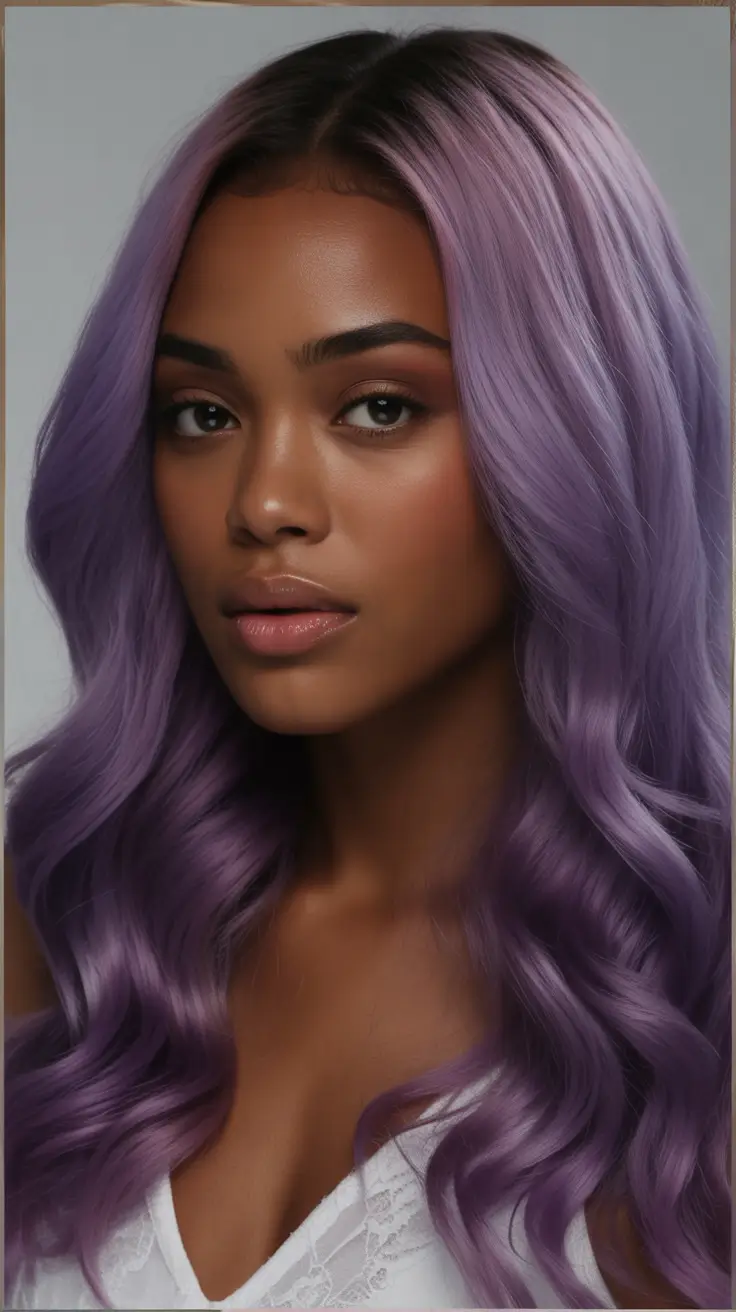 fall hair color for black women Soft Orchid Glow with a Pastel Finish