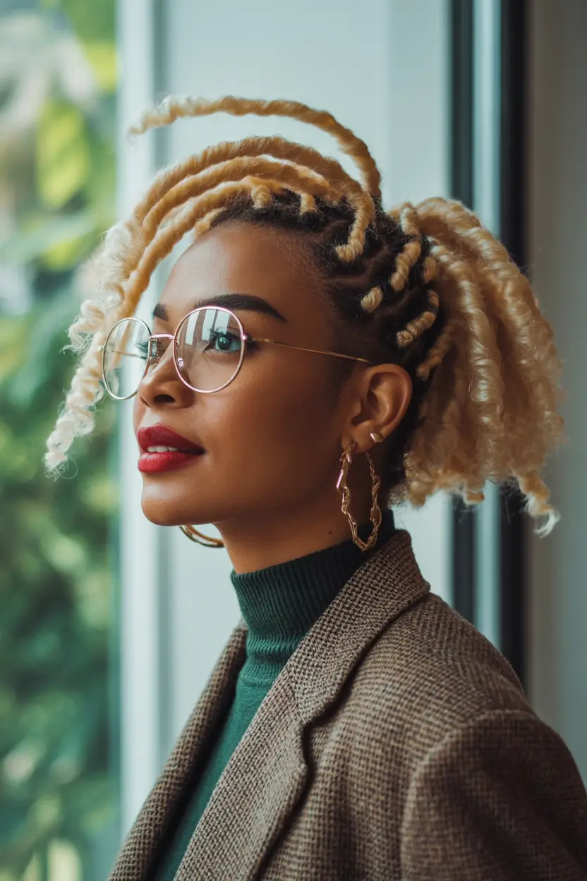 fall hair color for black women Frosted Bantu Knots with Blonde Flair