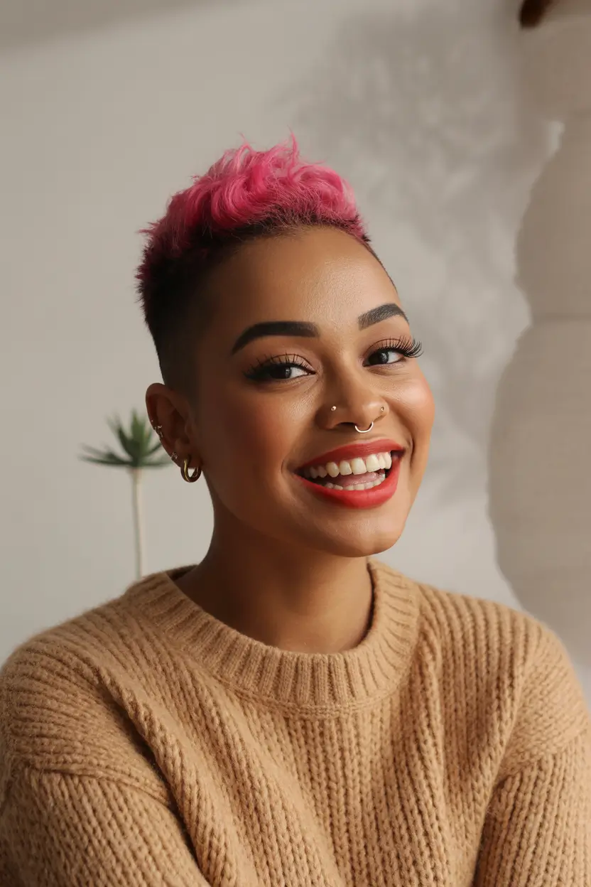 fall hair color for black women Playful Pixie in Neon Pink