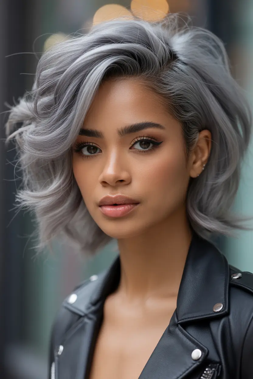 fall hair color for black women Silver Luxe Soft Waves