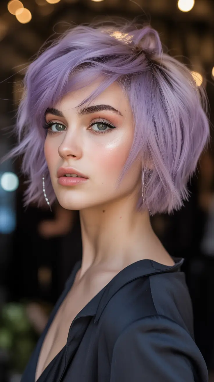 Fall bob hairstyle – Lilac Shag Bob with Airy Fringe
