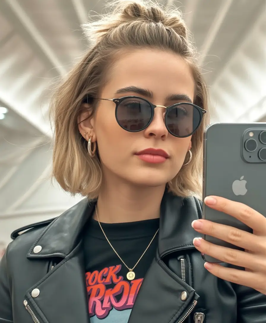 Fall bob hairstyle – Half-Up Topknot Bob