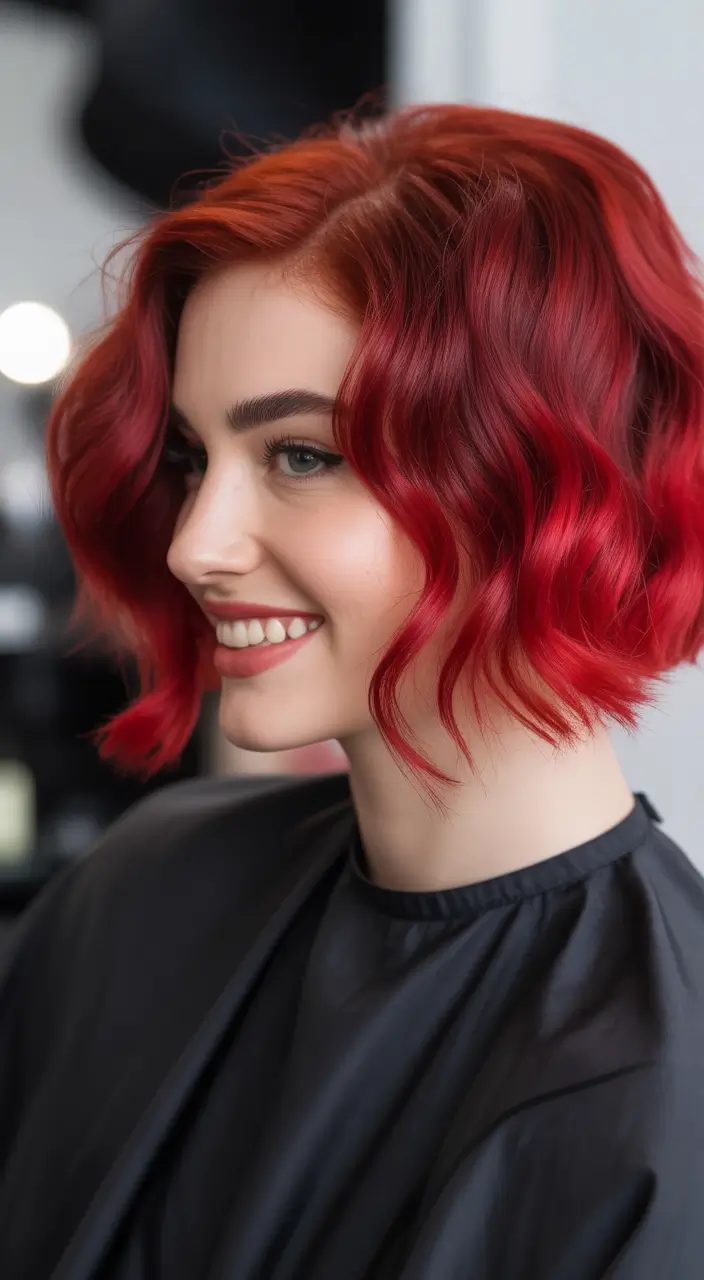 Fall bob hairstyle – Cherry-Red Wave Bob