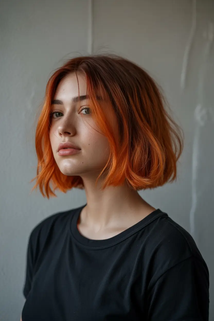 Fall bob hairstyle – Copper Ember Bob with Shadowed Roots