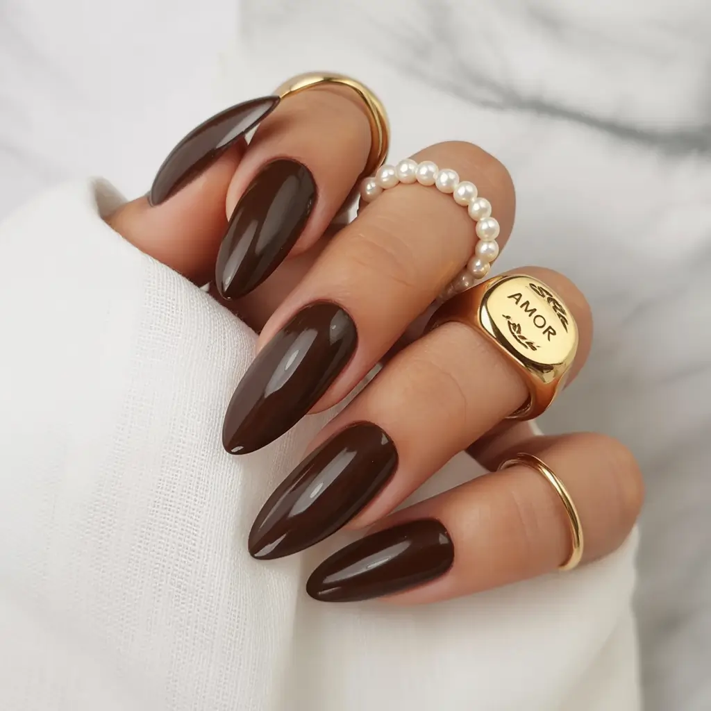 fall almond nails Chocolate Gloss Statement