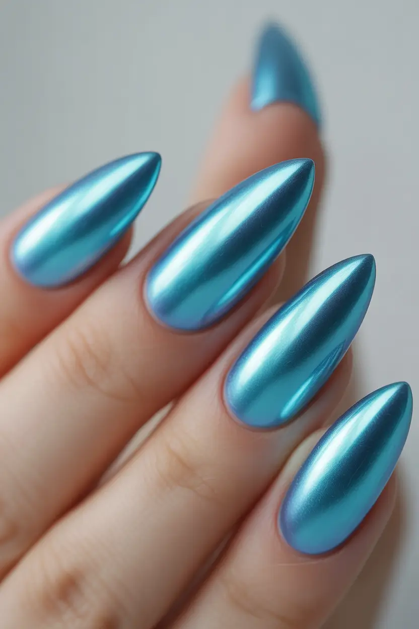 fall almond nails Electric Blue Shine