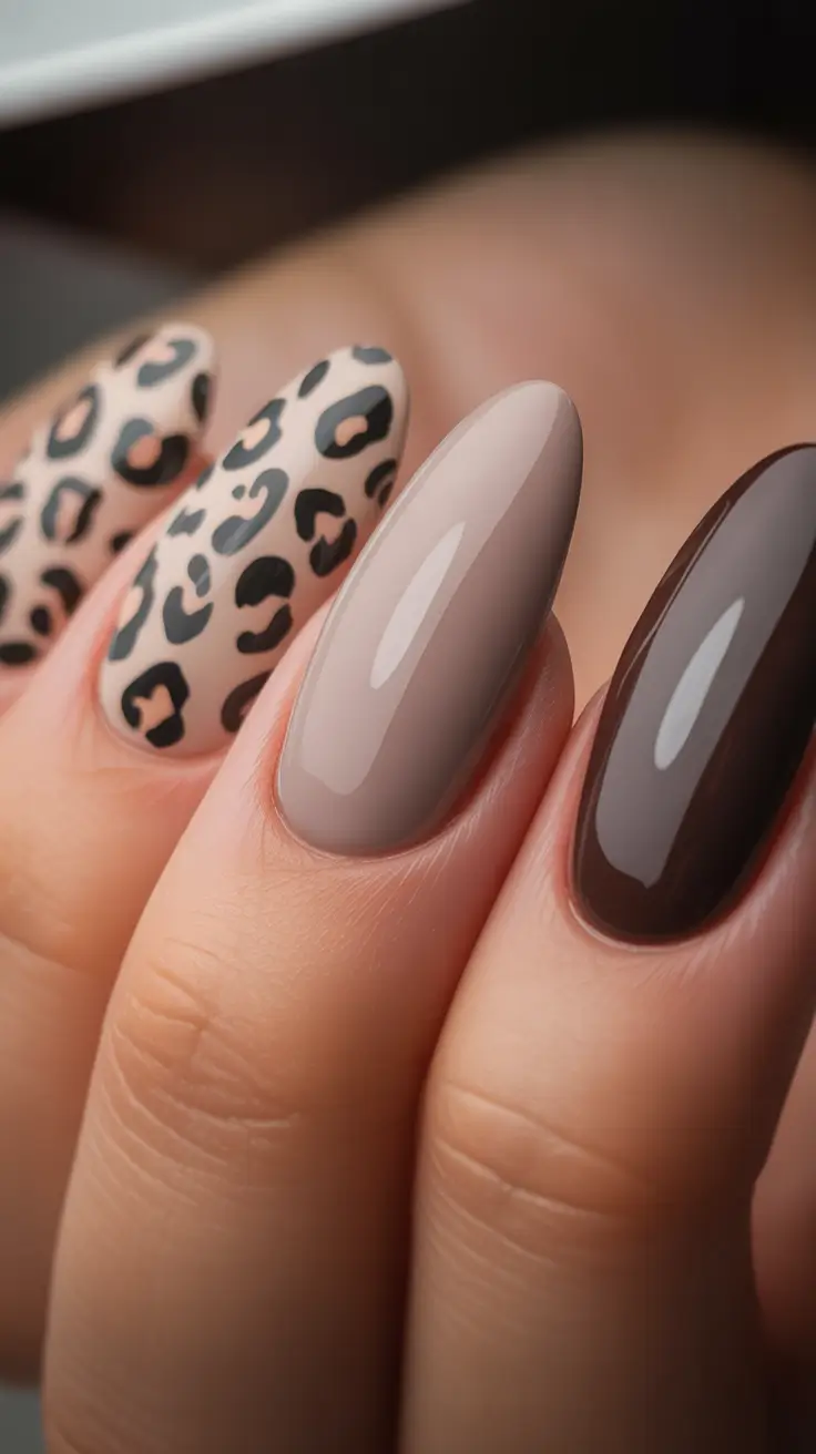 fall almond nails Leopard & Taupe Mix