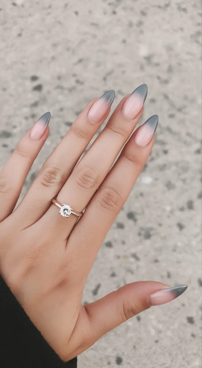 fall almond nails Smoky Gray Fade