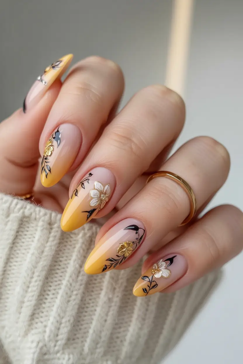 fall almond nails Golden Hour Florals