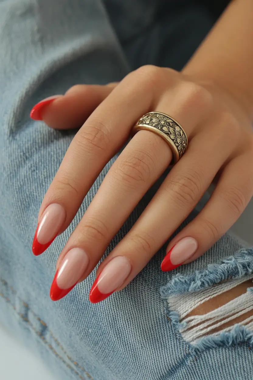 fall almond nails Cherry Red French Twist