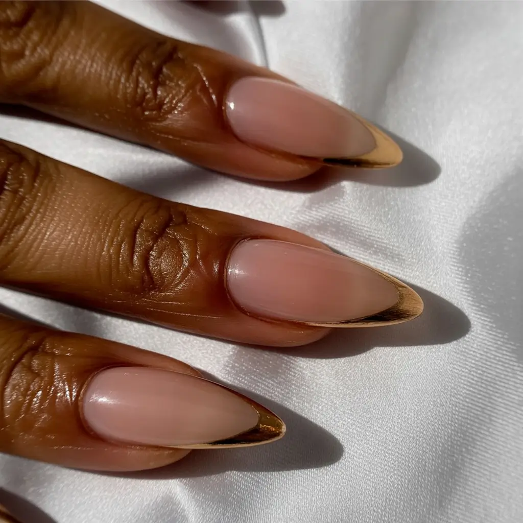 fall almond nails Golden French for Deep Skin Tones