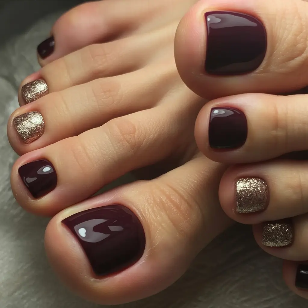 Fall Toe Nail Colors Plum & Gold Luxe