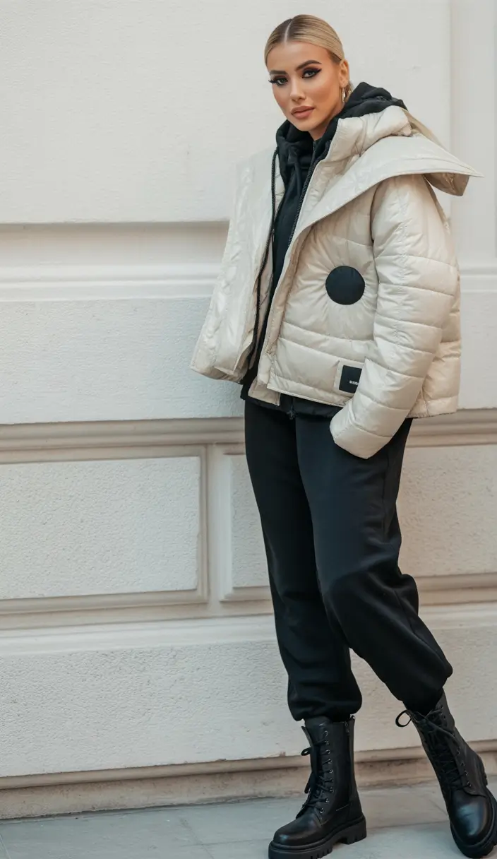 fall winter outfits Neutral Puffer with Combat Edge