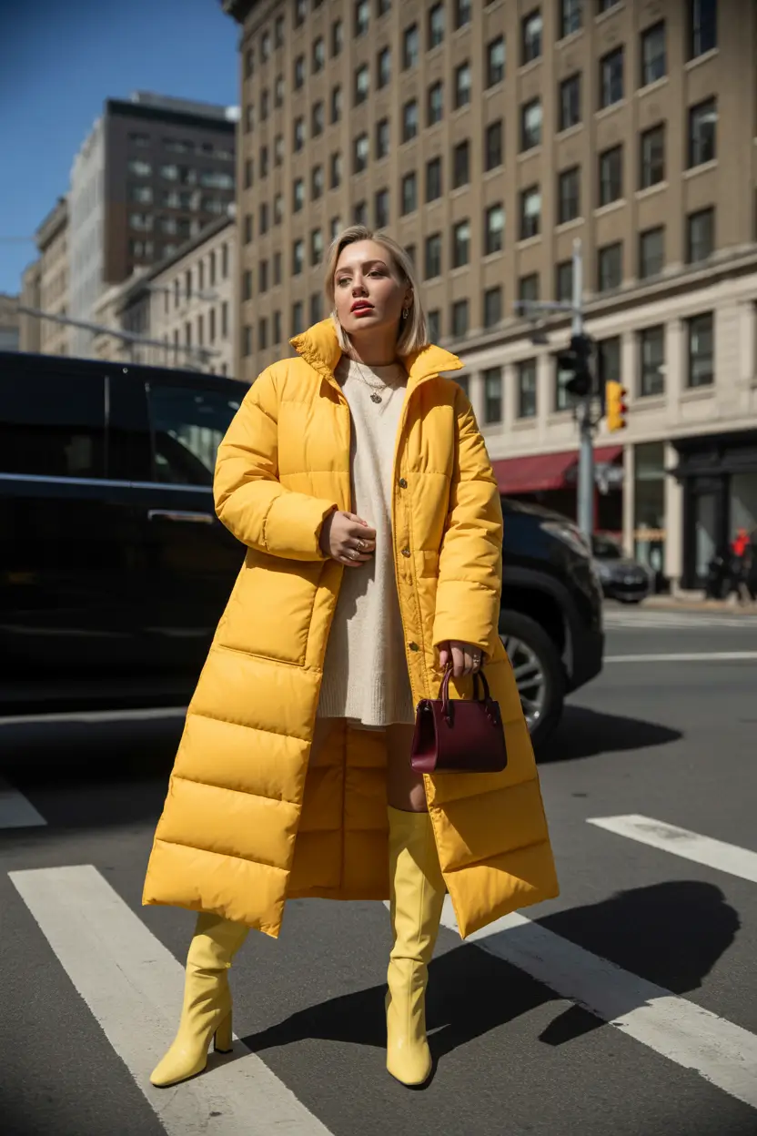 fall winter outfits Golden Glow Maxi Puffer