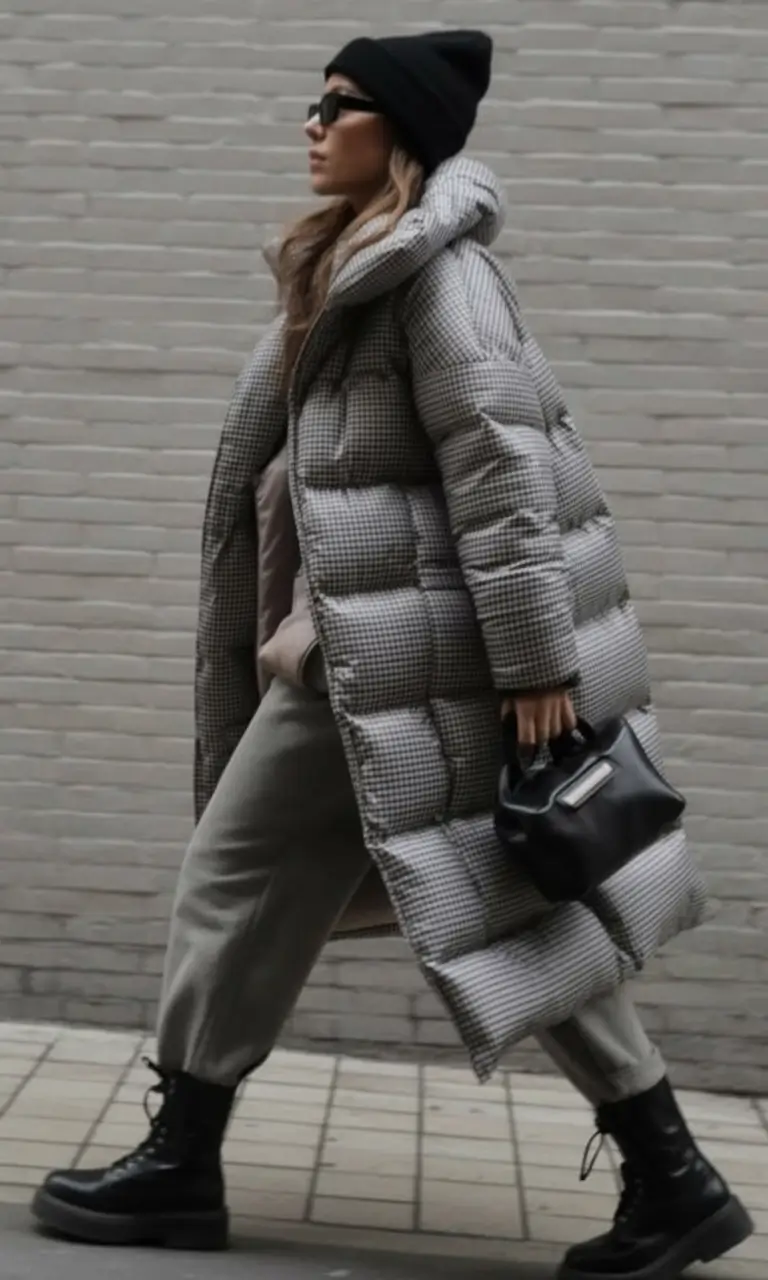 fall winter outfits Checked Long Puffer with Urban Attitude