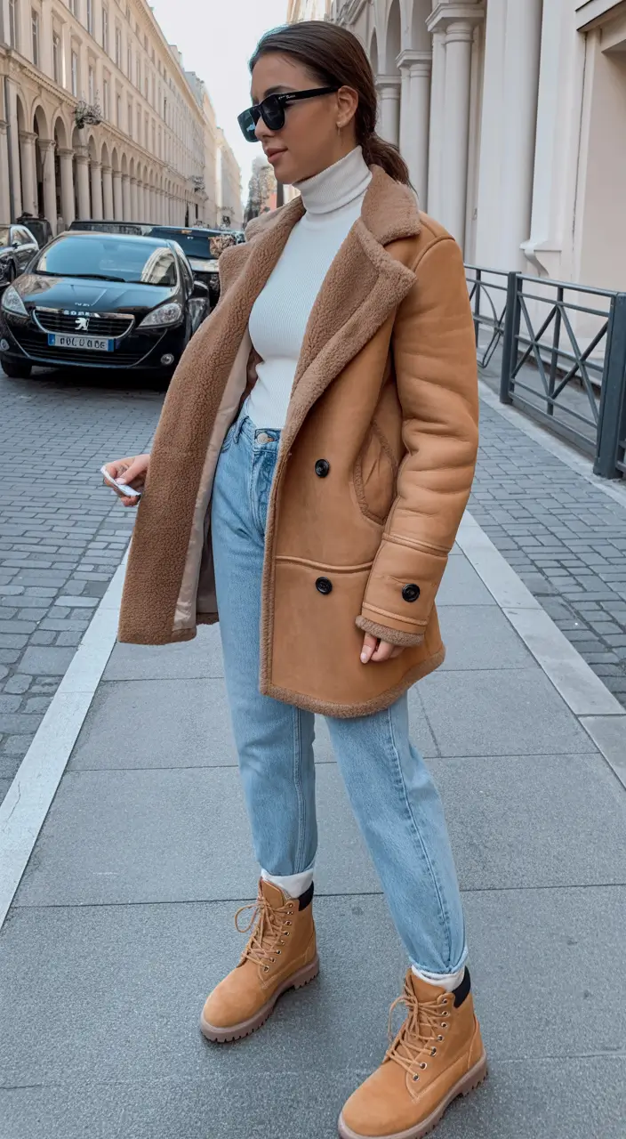 fall winter outfits Shearling Street Style