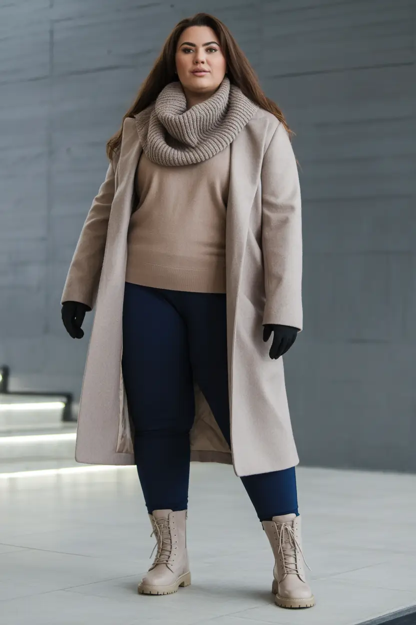 winter capsule wardrobe for plus size women Minimalist Cool in Taupe