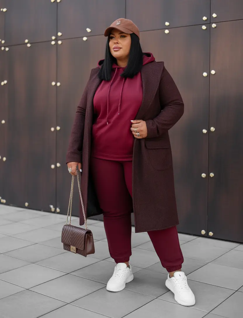 winter capsule wardrobe for plus size women Monochrome Burgundy Statement