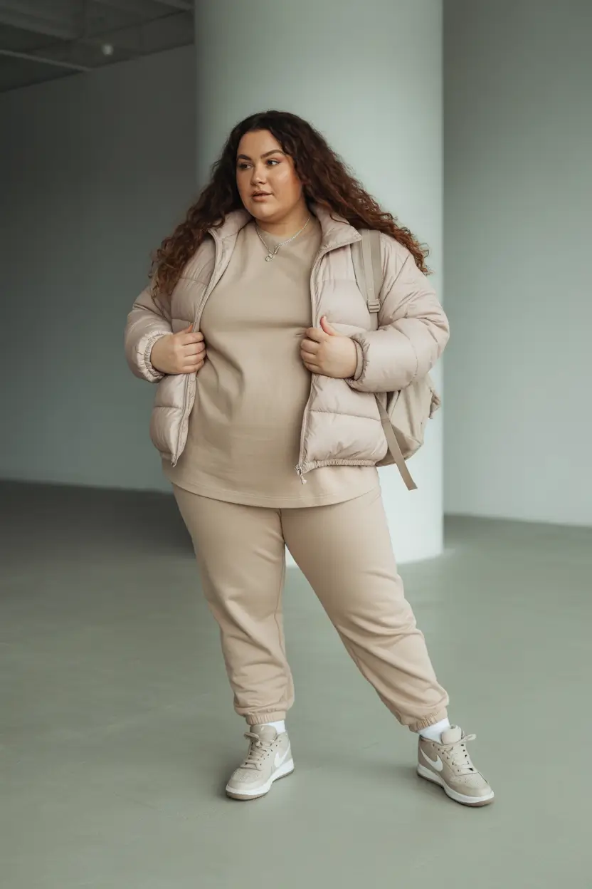 winter capsule wardrobe for plus size women Soft Beige Sporty Chic
