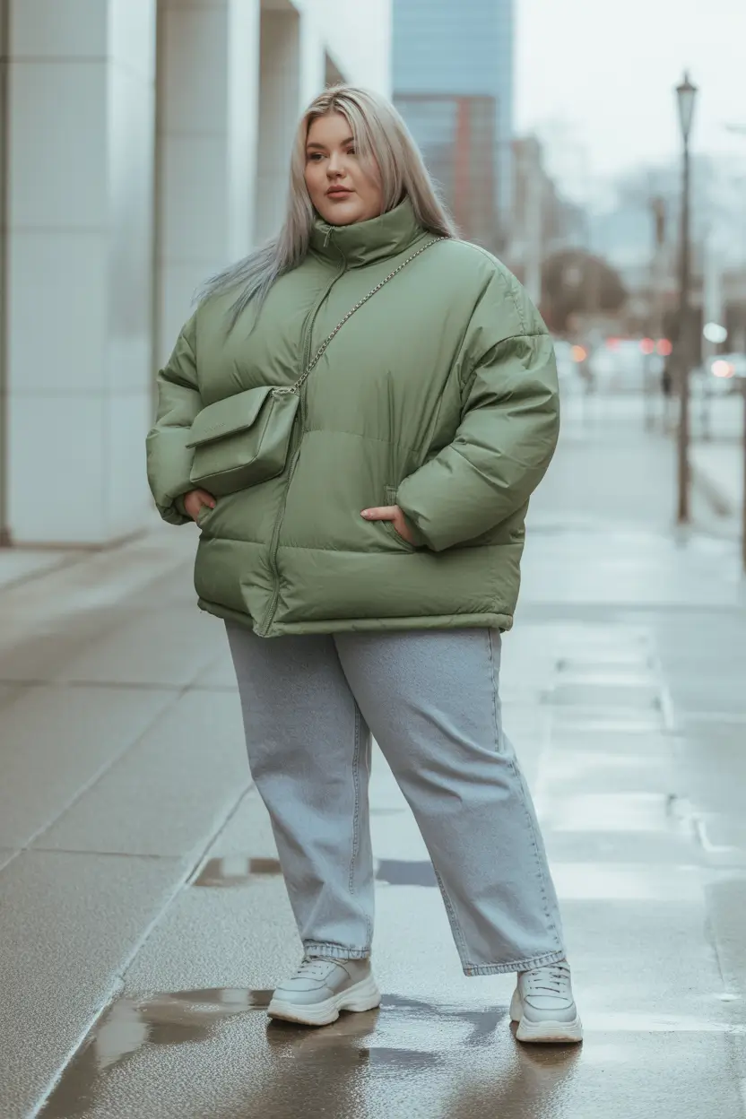 winter-capsule-wardrobe-for-plus-size-women-Green-Energy-Puffer