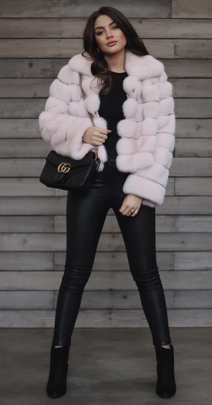 winter-fits-Pastel-Fur-With-Leather-Pants