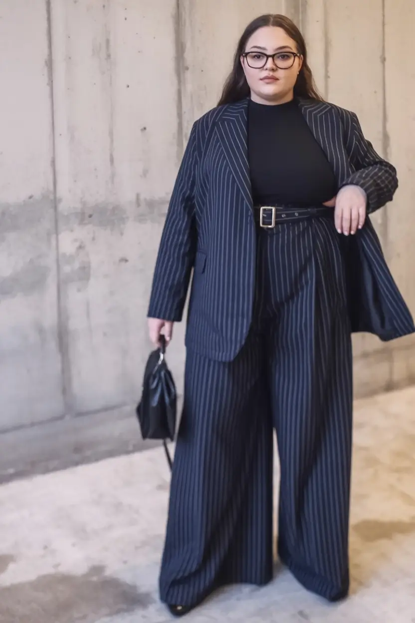 classy winter outfits Pinstripe Power Suit