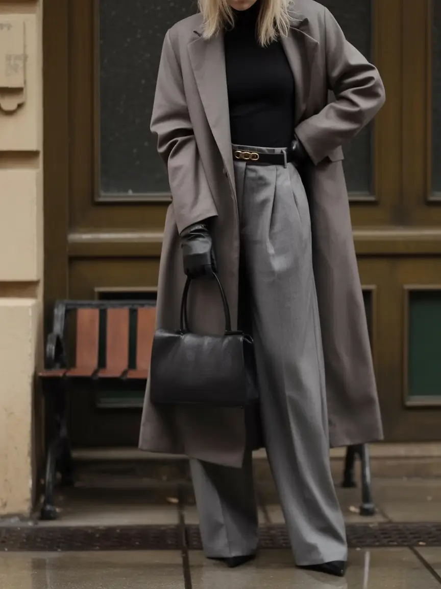 classy winter outfits Grey and Black Minimalist Layers