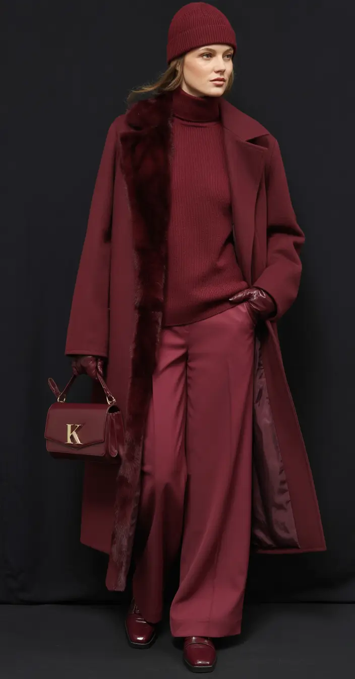 classy winter outfits Burgundy Monochrome Power