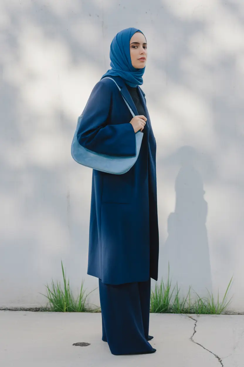 classy winter outfits Blue-Toned Modesty