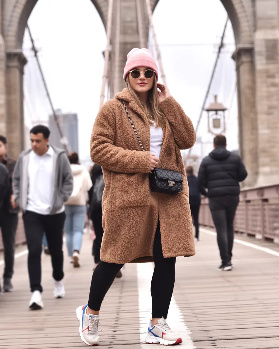 comfy winter outfits Teddy Coat Street Stroll