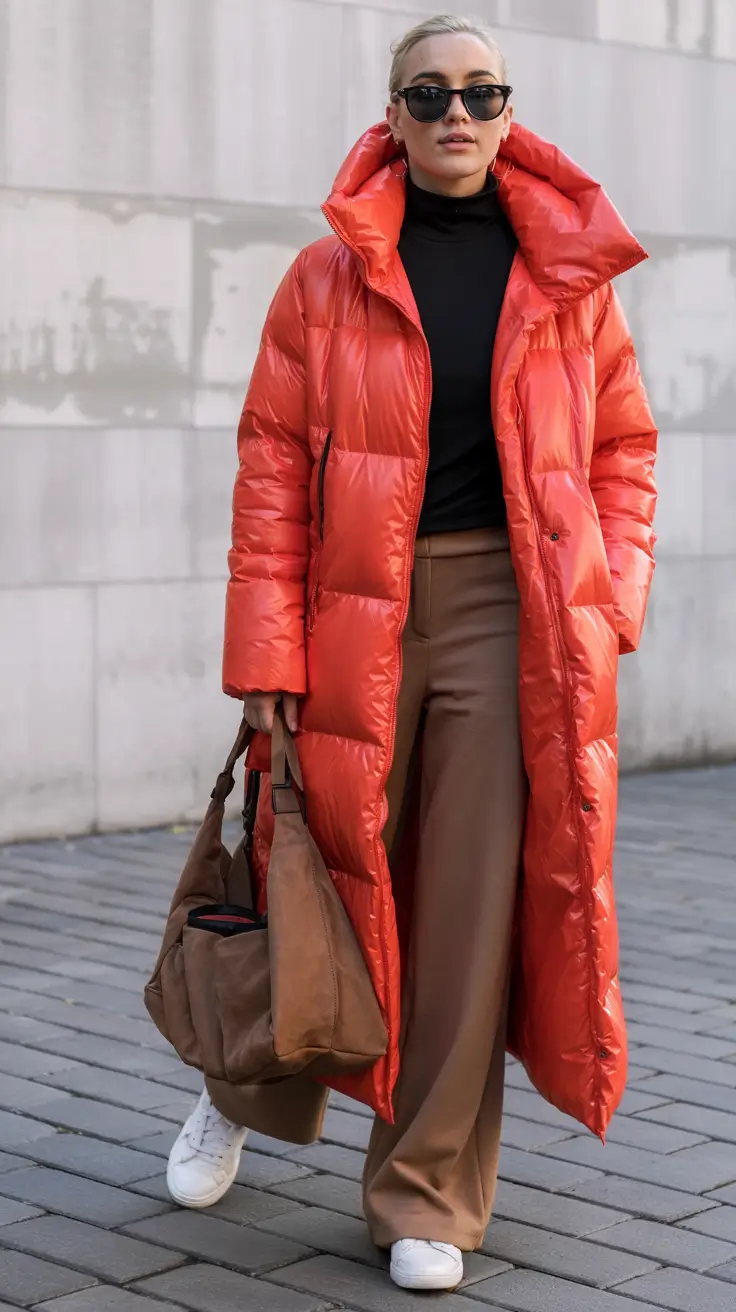 comfy winter outfits Bold Puffer Elegance