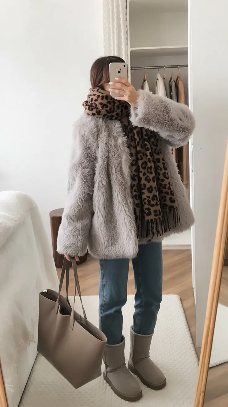 comfy winter outfits Faux Fur And Leopard Play
