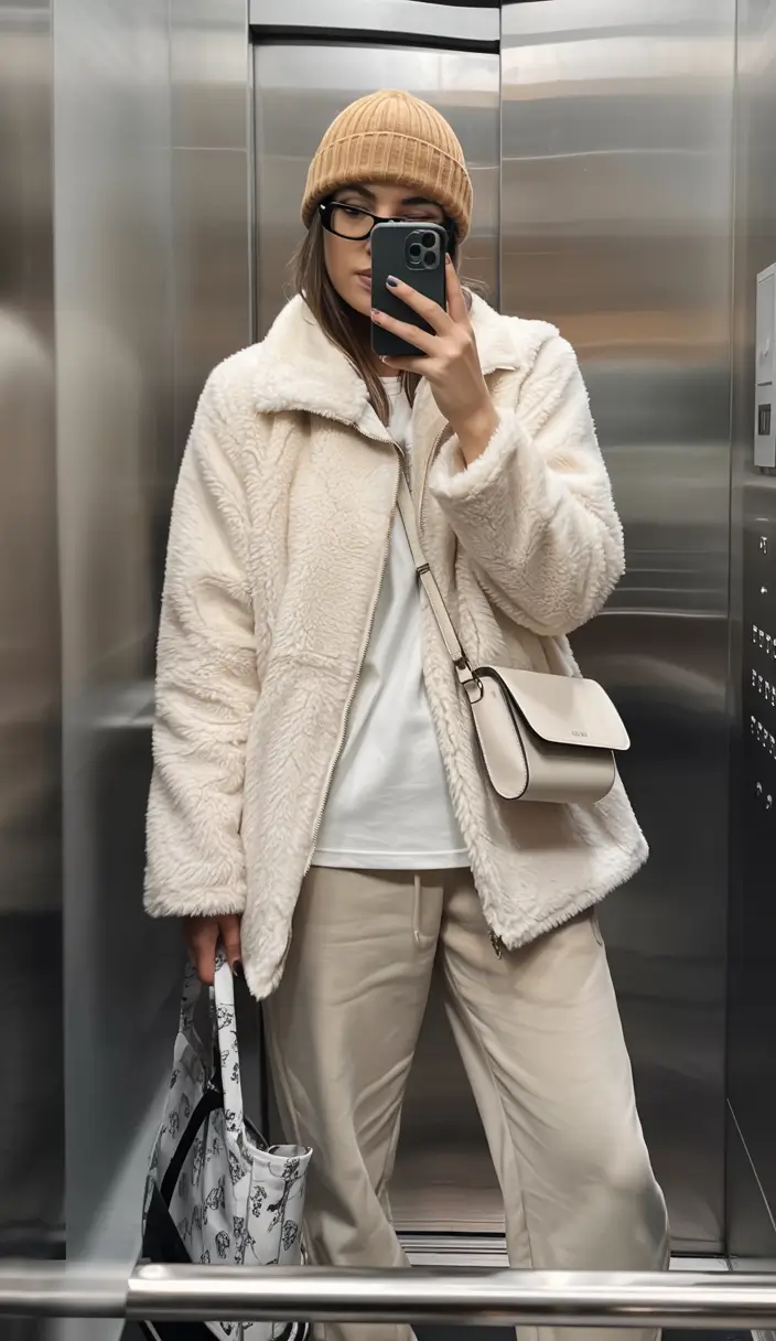 comfy winter outfits Soft Neutrals And Teddy Texture