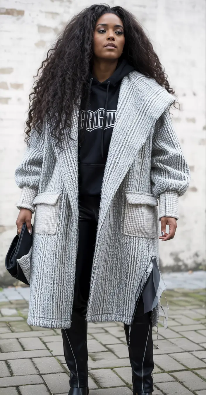 comfy winter outfits Oversized Knit Coat With Streetwear Edge